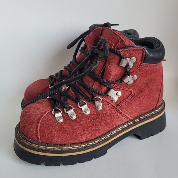 Vintage Red Suede Platform Hiking Booties womens size 36 / 5.5 - Picture 5 of 14